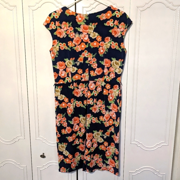 Charter Club floral dress form fitting dressy size 8 navy and coral and green - Picture 4 of 11